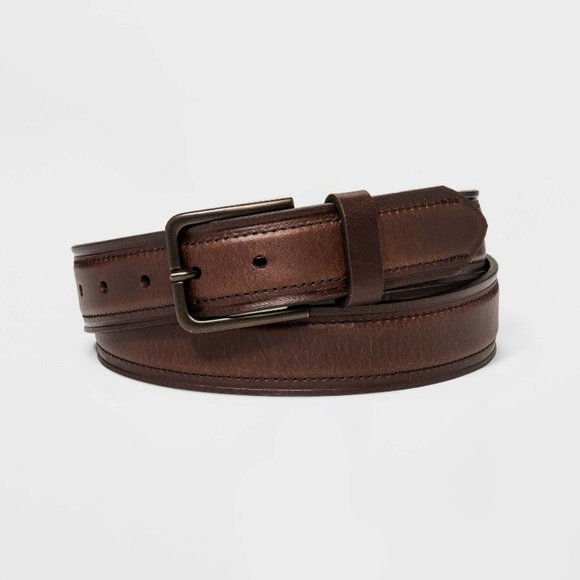 Men's Leather Belt - Strap with Heat Crease & Edge Stitch  (Dark Brown) - Picture 1 of 3